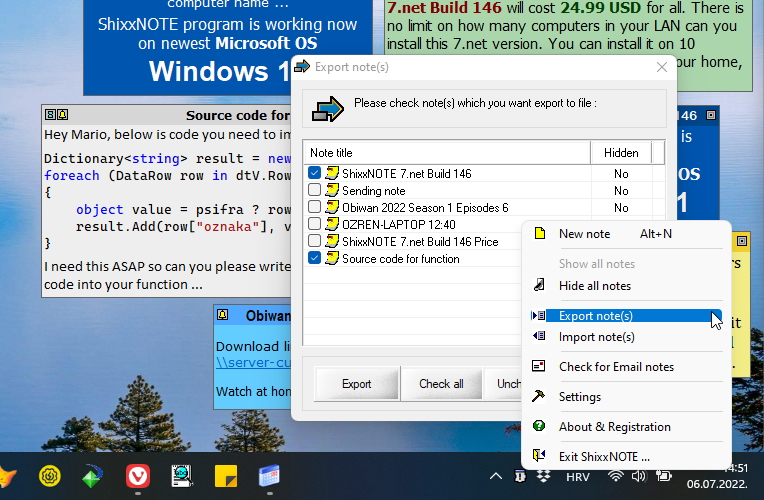 ShixxNOTE program notes on Windows 11