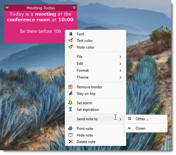 ShixxNOTE Send note to → Other note item menu
